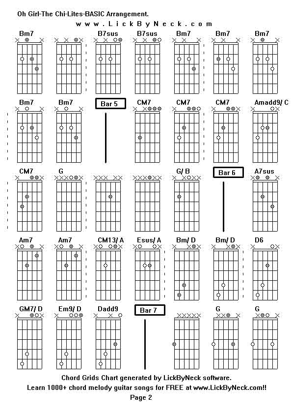Chord Grids Chart of chord melody fingerstyle guitar song-Oh Girl-The Chi-Lites-BASIC Arrangement,generated by LickByNeck software.